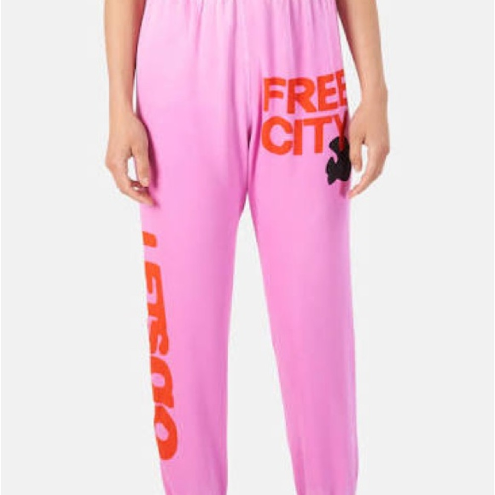 Free city Let’s Go Pink Sweatpants with Red Print